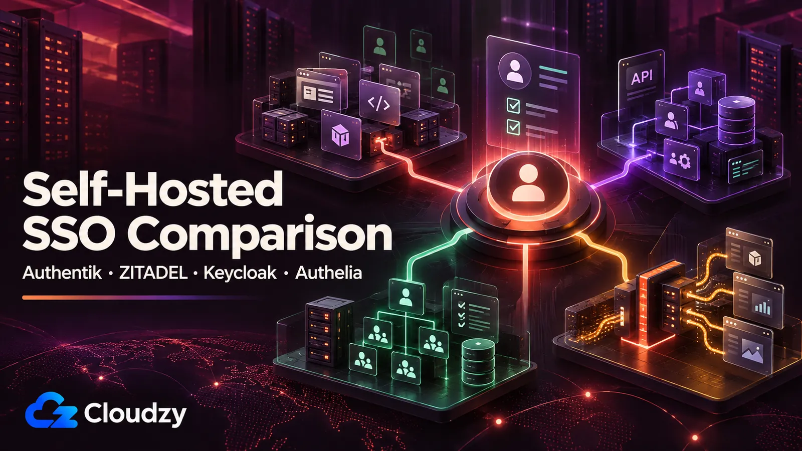 Comparação das ferramentas de SSO auto-hospedado Authentik, ZITADEL, Keycloak e Authelia para uma stack Docker num VPS