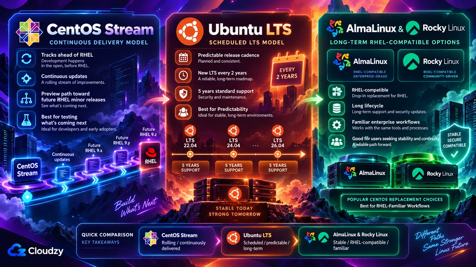 CentOS Stream 与 Ubuntu LTS 的发布周期和稳定性