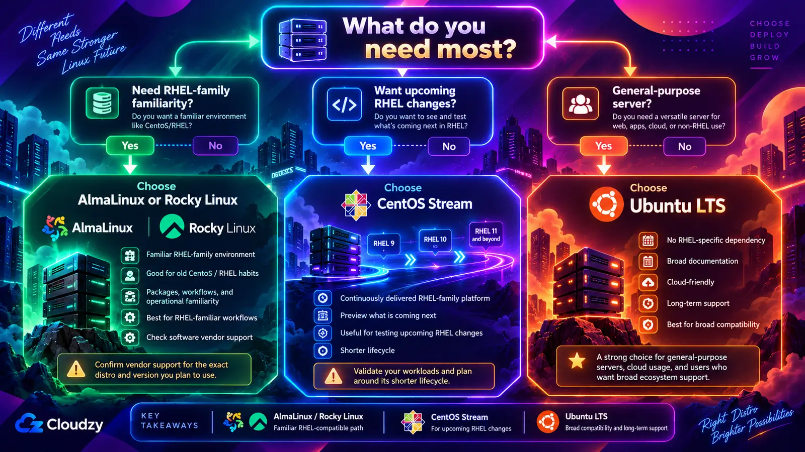 为服务器选择 CentOS Stream、AlmaLinux、Rocky Linux 或 Ubuntu LTS