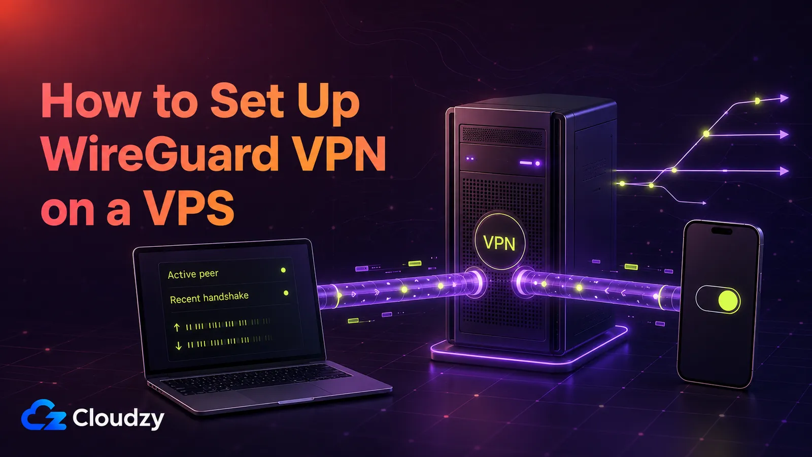 WireGuard VPN tunnel active on an Ubuntu VPS terminal and a phone client