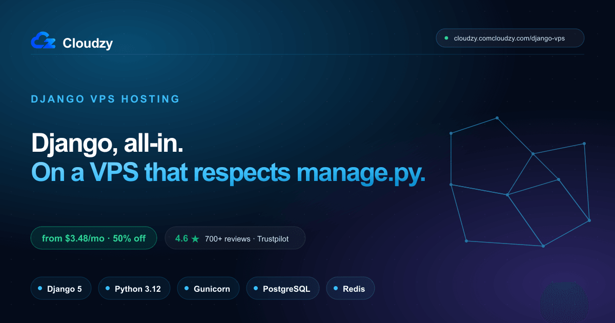 Django VPS. Self-Managed Django on NVMe · Cloudzy