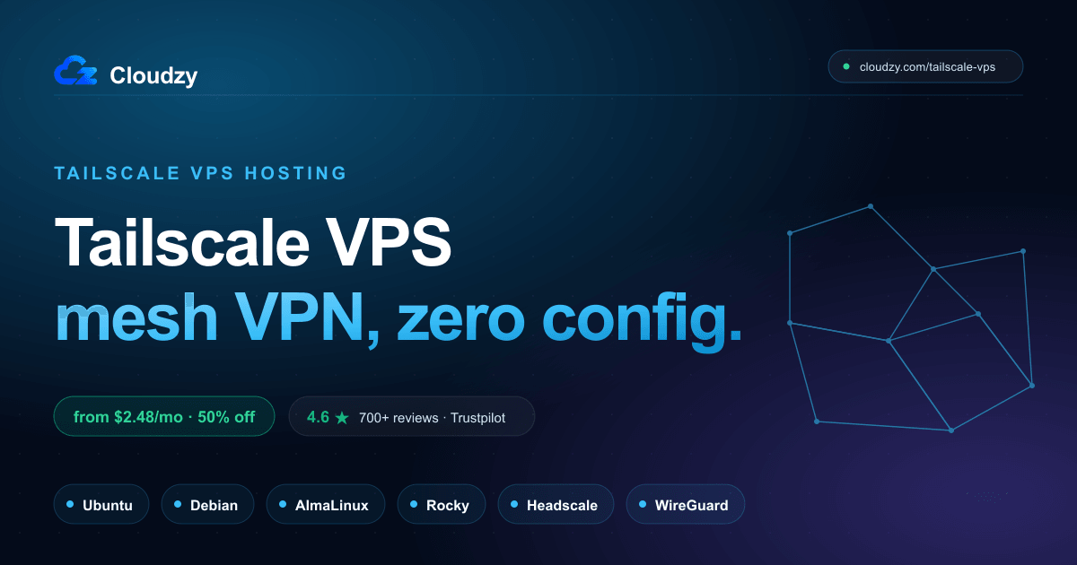Tailscale VPS. Mesh VPN, WireGuard-based, Zero Config · Cloudzy