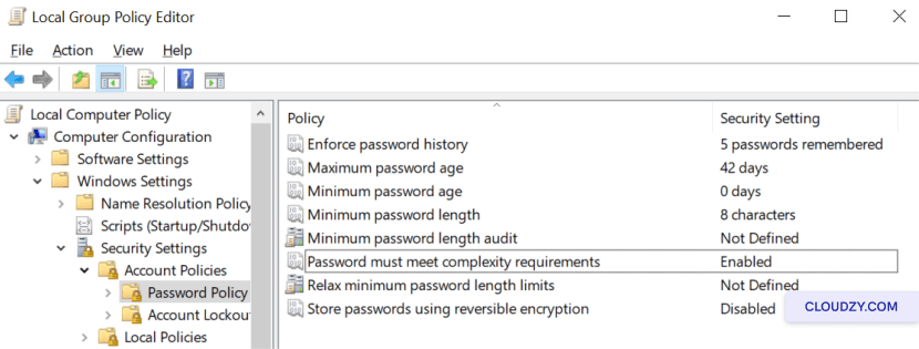 Navigate to password policy