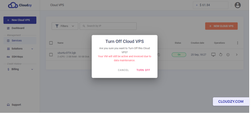 Turn off Cloud VPS