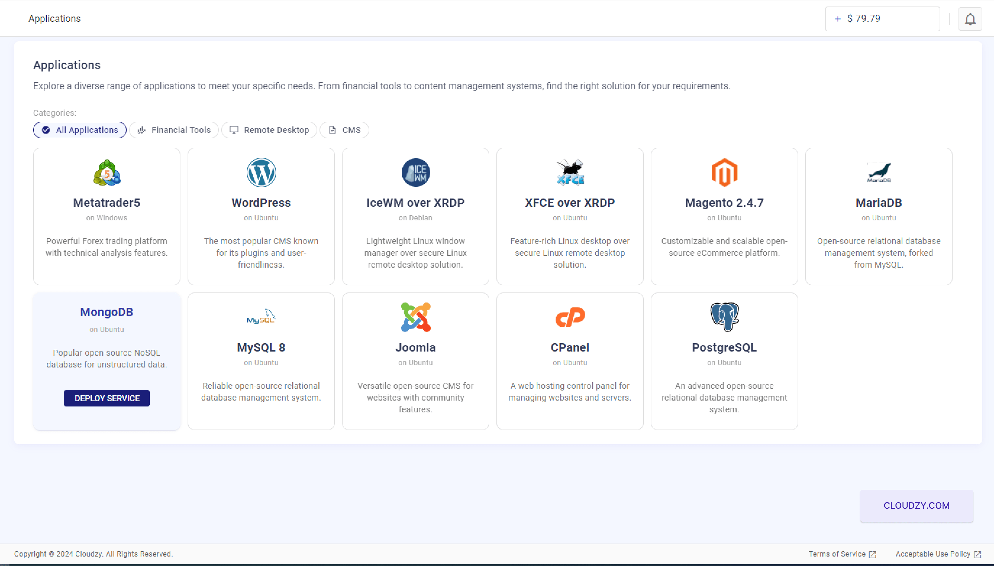 Applications page