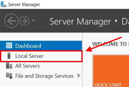 ALT: Server Manager window with arrow pointing to “Local Server”.