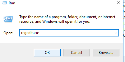Run window with “regedit.exe” written in its text box.
