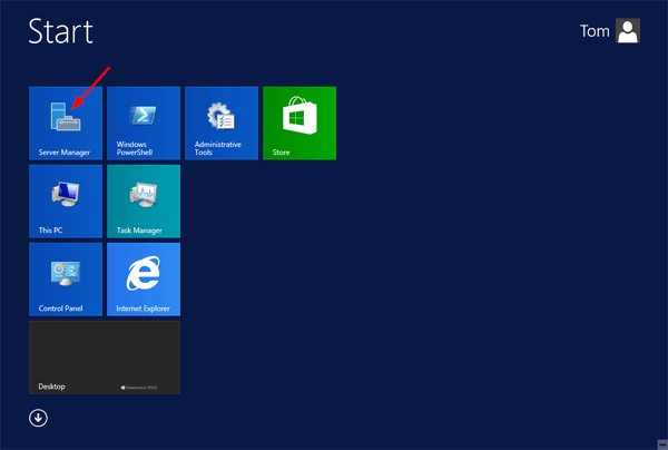 Server Manager in Start Screen