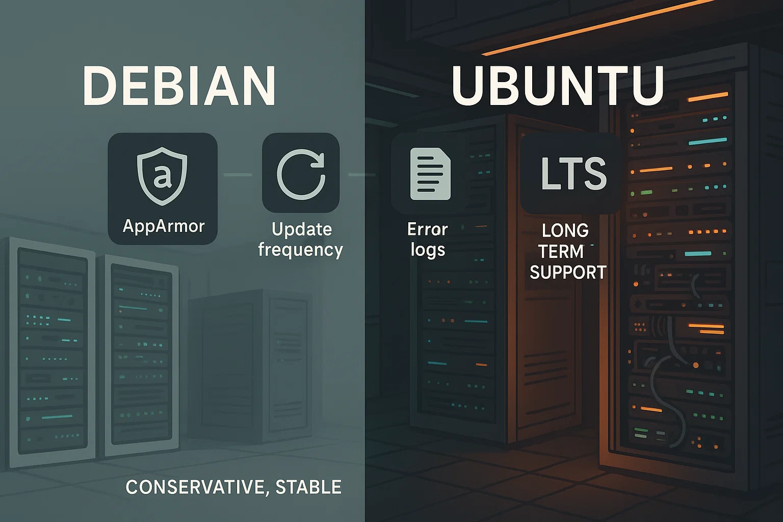 Split-screen Debian vs Ubuntu security