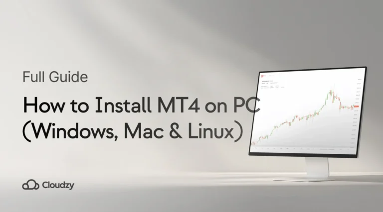 Jak nainstalovat MT4 na PC zobrazující rozhraní průvodce instalací MetaTrader 4 napříč platformami Windows Mac a Linux