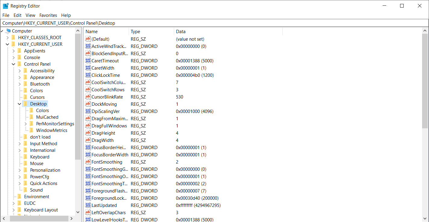 Registry Editor window.