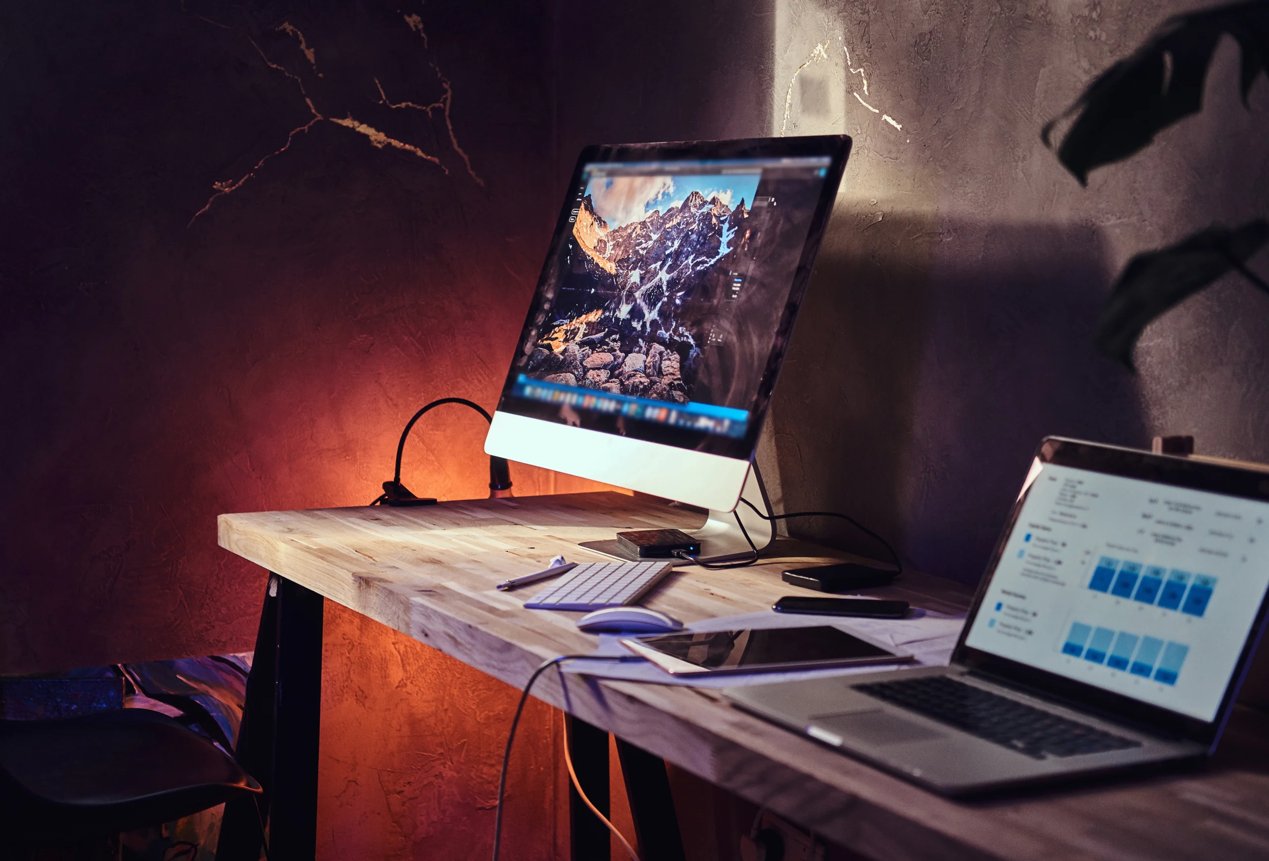 modern comfortable workplace home there are computer laptop table scaled