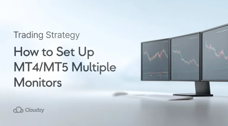การตั้งค่าการซื้อขาย MT4 หลายจอภาพและ MT5 หลายจอภาพแสดงแพลตฟอร์ม MetaTrader บนสามหน้าจอสำหรับการวิเคราะห์ฟอเร็กซ์