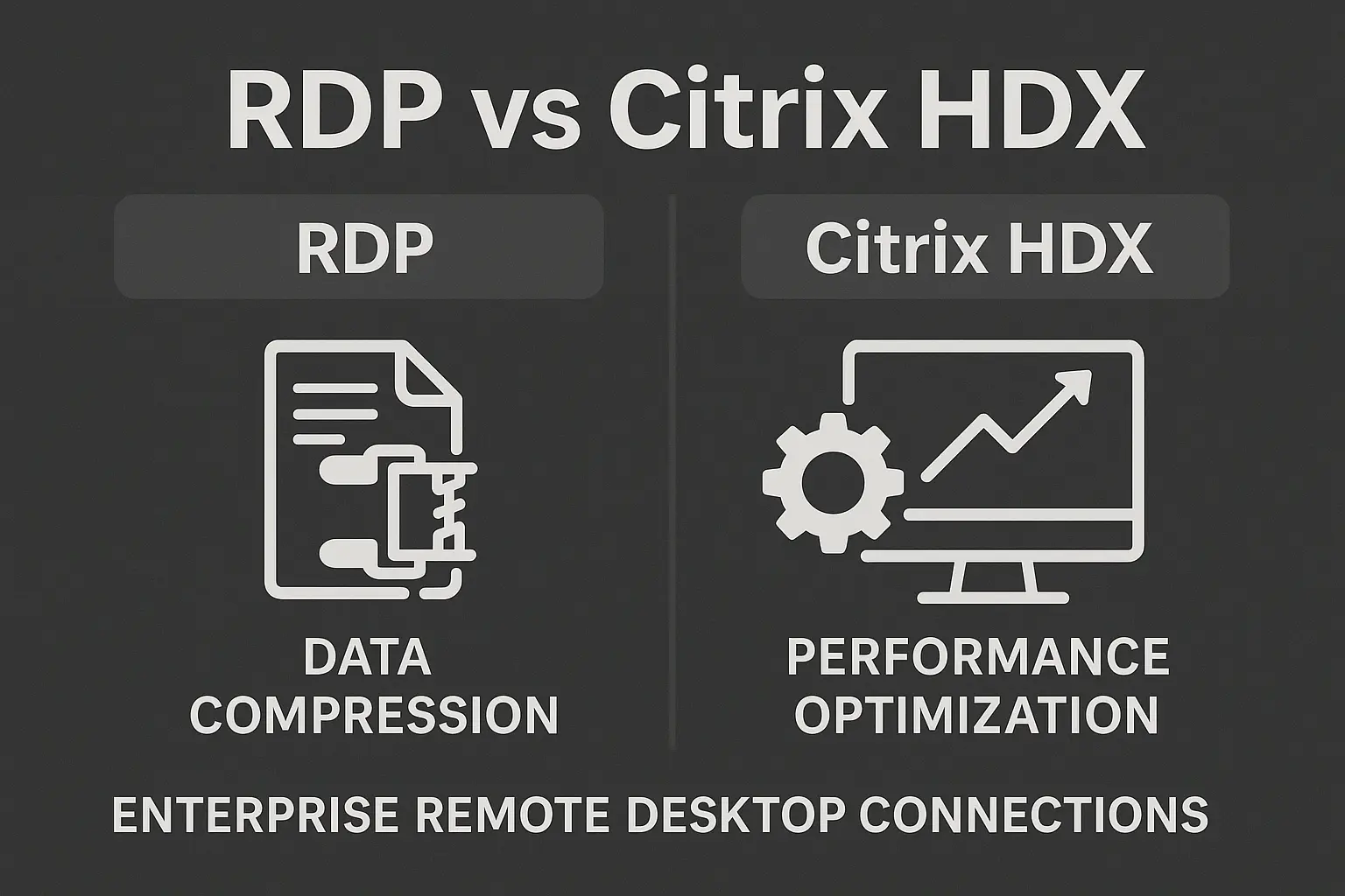 RDP versus Citrix HDX protocol comparison showing data compression and performance optimization for enterprise remote desktop connections.