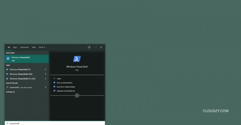 open PowerShell in Start