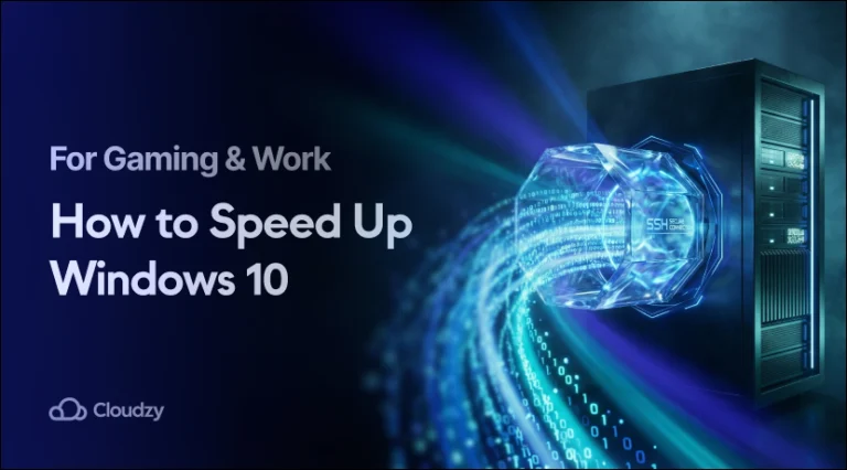 High-tech digitální rychloměr a modré datové toky představující, jak zrychlit Windows 10 pro lepší výkon.