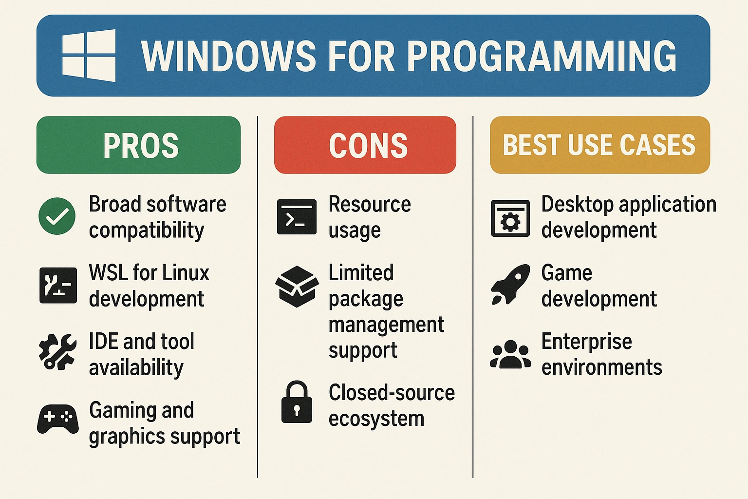 Windows programming pros cons cases