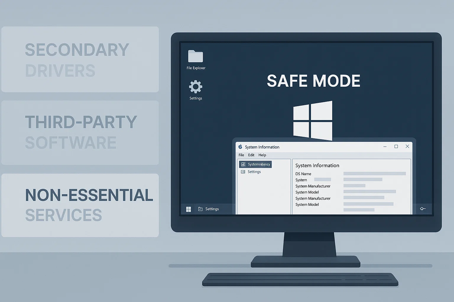 8 1 Windows Device Manager installing drivers with a progress dialog showing "Update" complete. The right side displays stylized computer hardware imagery featuring NVIDIA GPU, Intel processor, and Realtek chip on circuit boards with glowing accents.