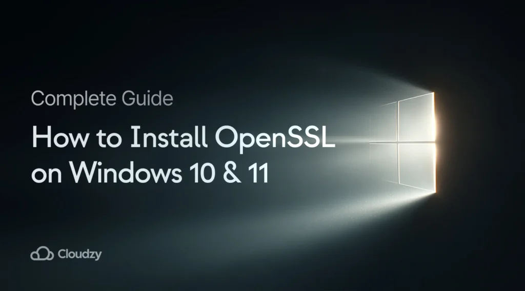 A holographic shield protecting the Windows logo, symbolizing the security provided when you install OpenSSL on Windows.