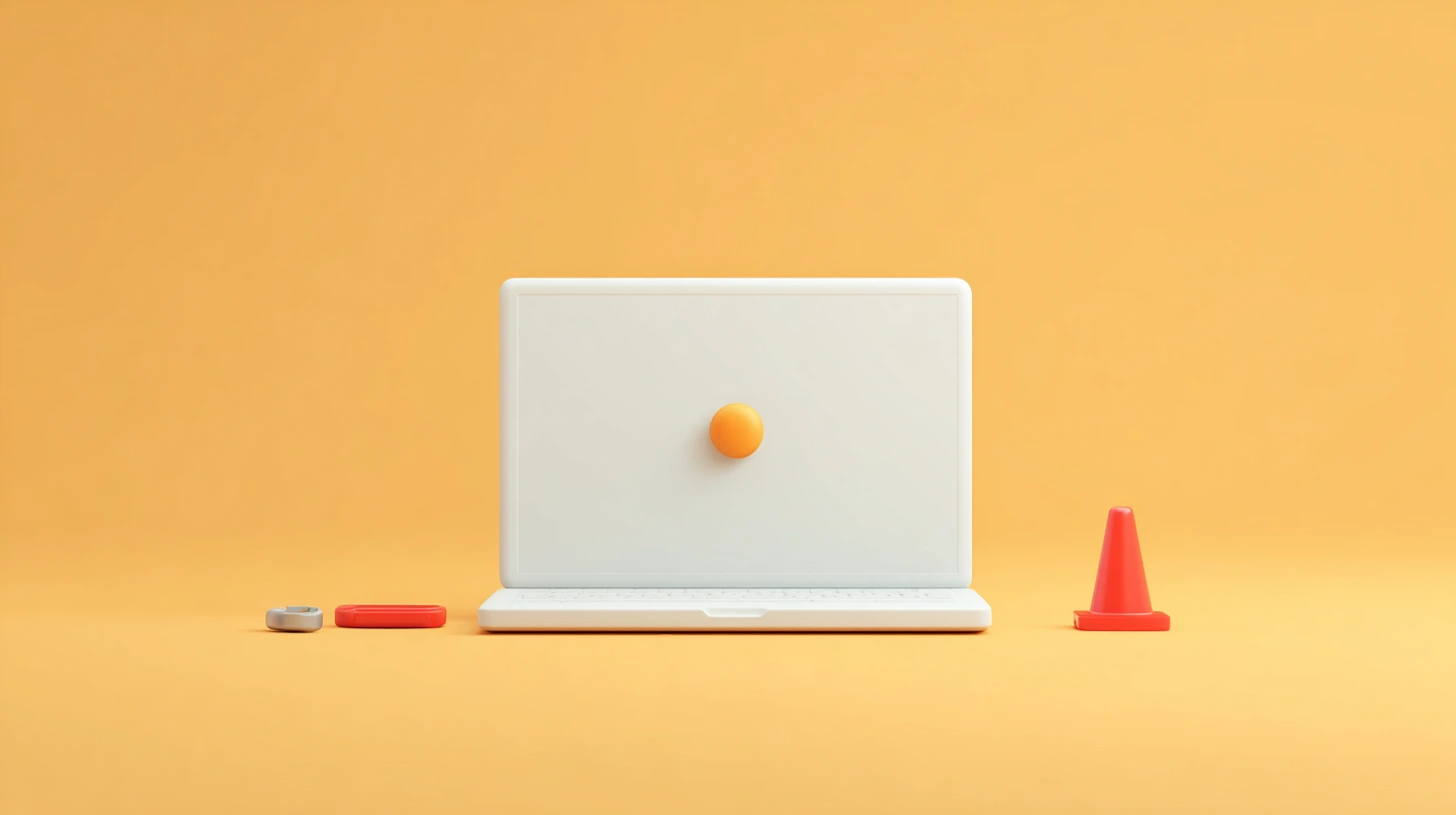 a Windows device with a cone next to it, resembling the troubleshooting process