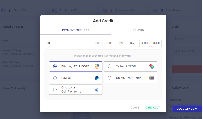 Payment Methods tab