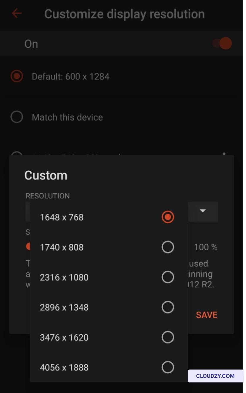 Resolution dropdown