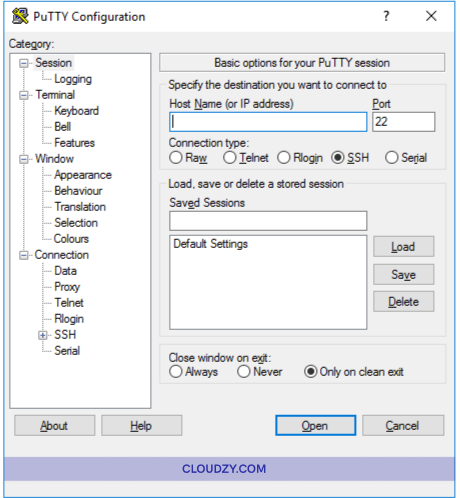 PuTTY configuration