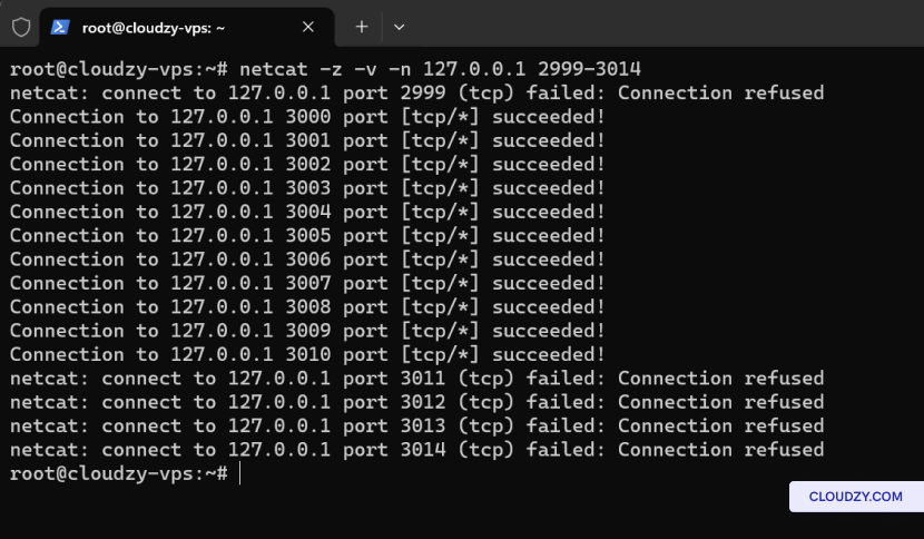 Scanning a Range of Ports Example