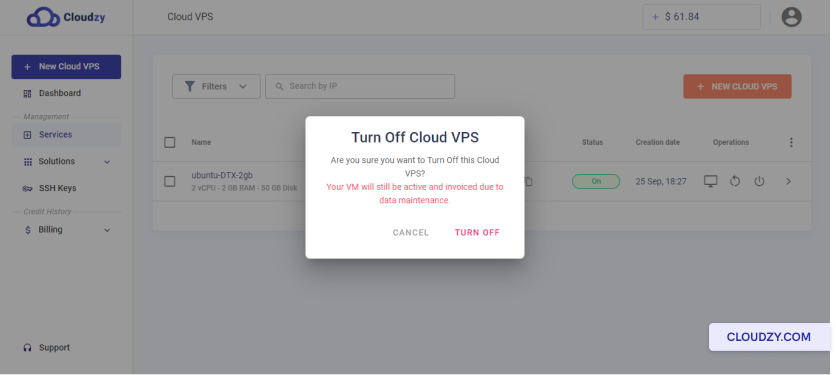 Turn off Cloud VPS