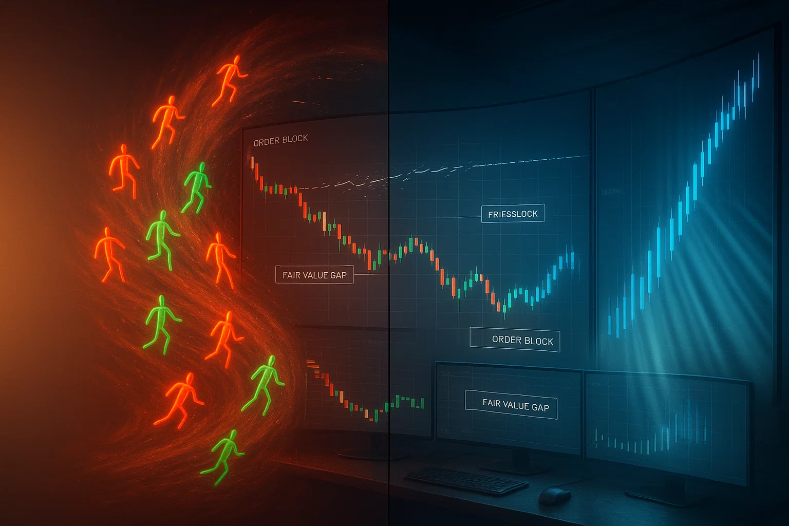 8 Trading charts showing order blocks and fair value gaps patterns with traders entering and exiting positions