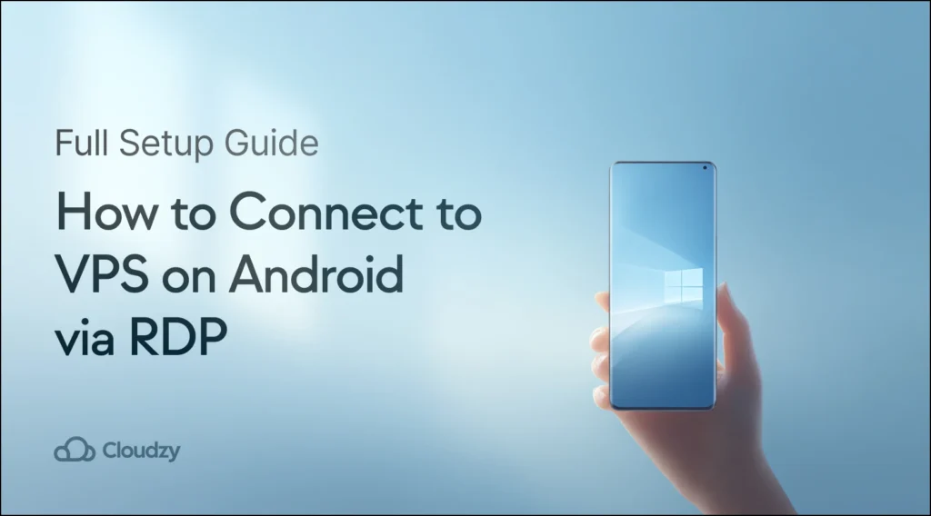 An Android phone screen displaying a connection to a Windows, demonstrating how to connect to a VPS on Android via RDP.