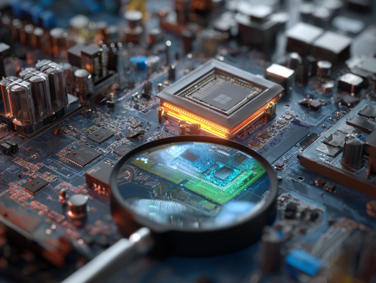 Server hardware close-up with magnifier