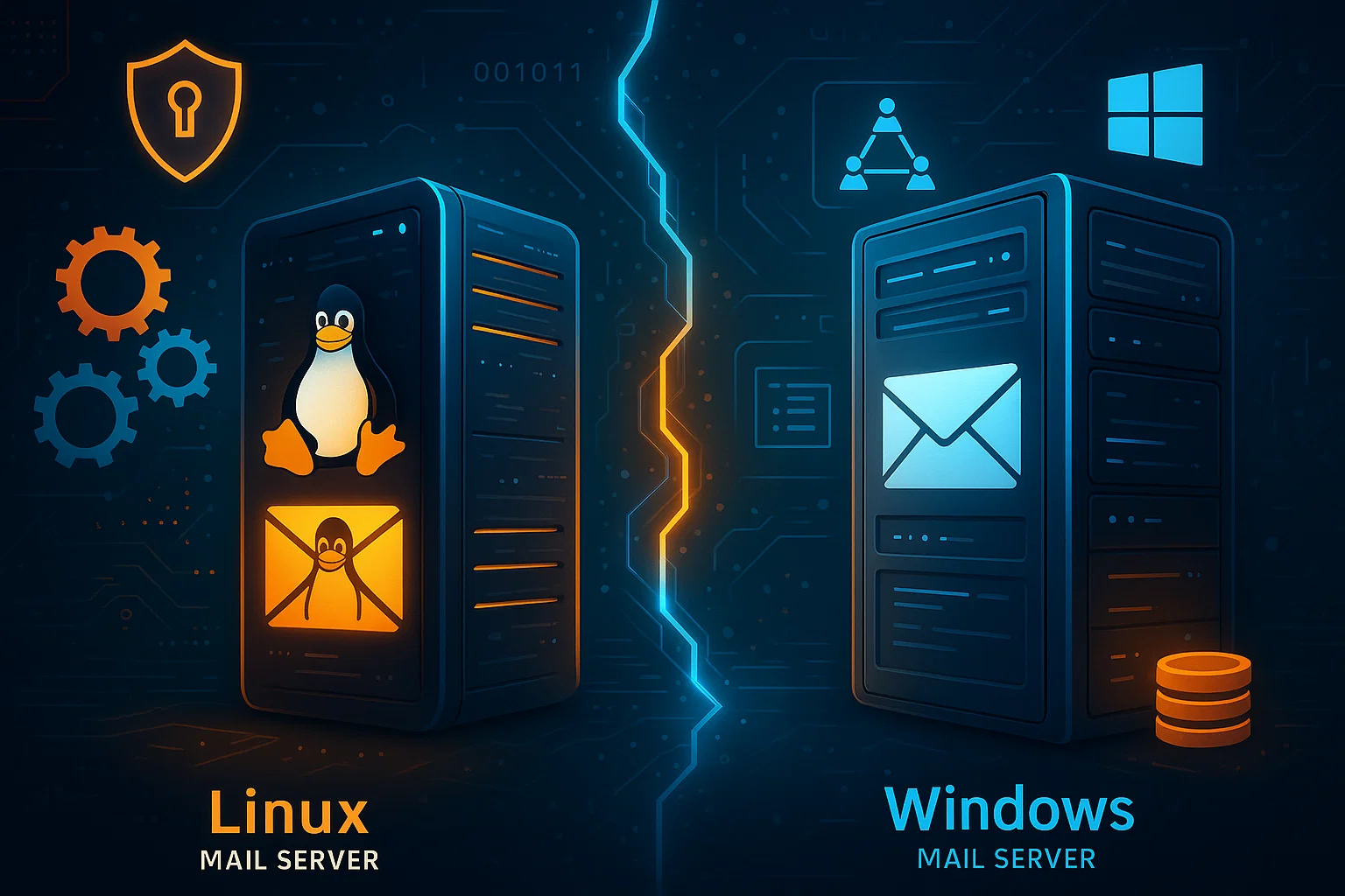 Contrasting Linux and Windows mail servers with security and customization.