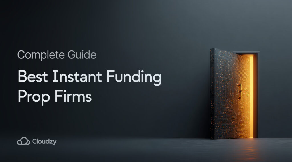 A secure, futuristic vault door symbolic of the capital available from the best instant funding prop firms, with open space for text on the left.