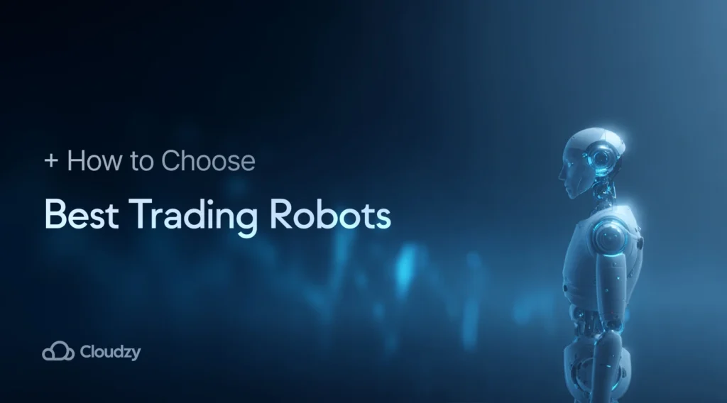 An advanced AI entity analyzing holographic financial charts, illustrating the analytical power of the best trading robots for automated market decisions in 2025.