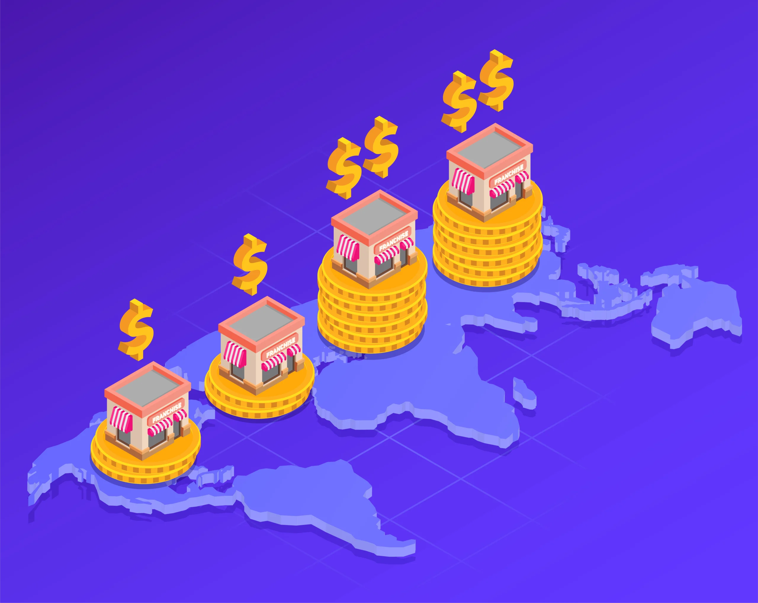Image of coins placed on different areas in the world
