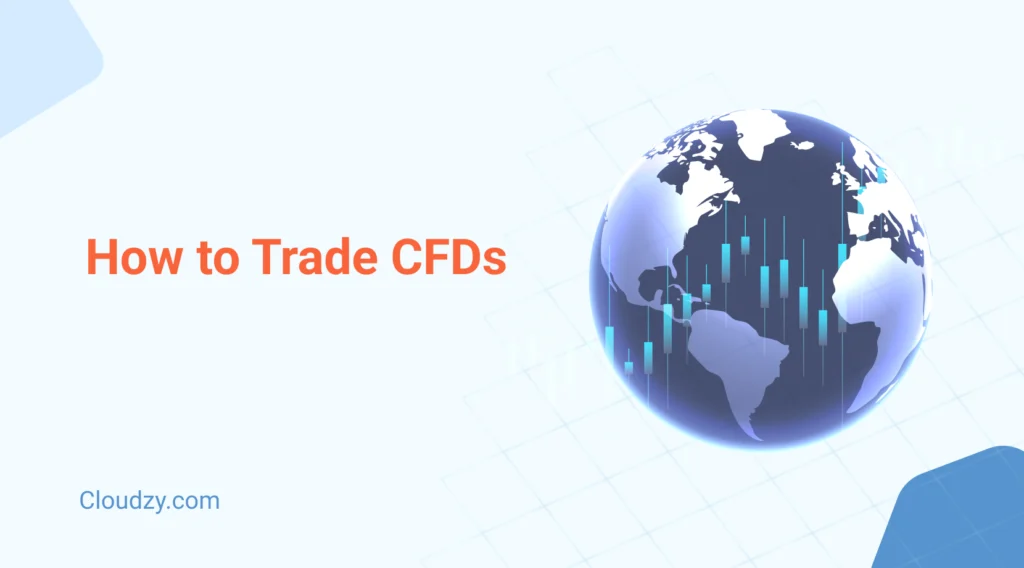 Professional trader analyzing CFD markets on laptop with financial charts and graphs displayed on multiple screens