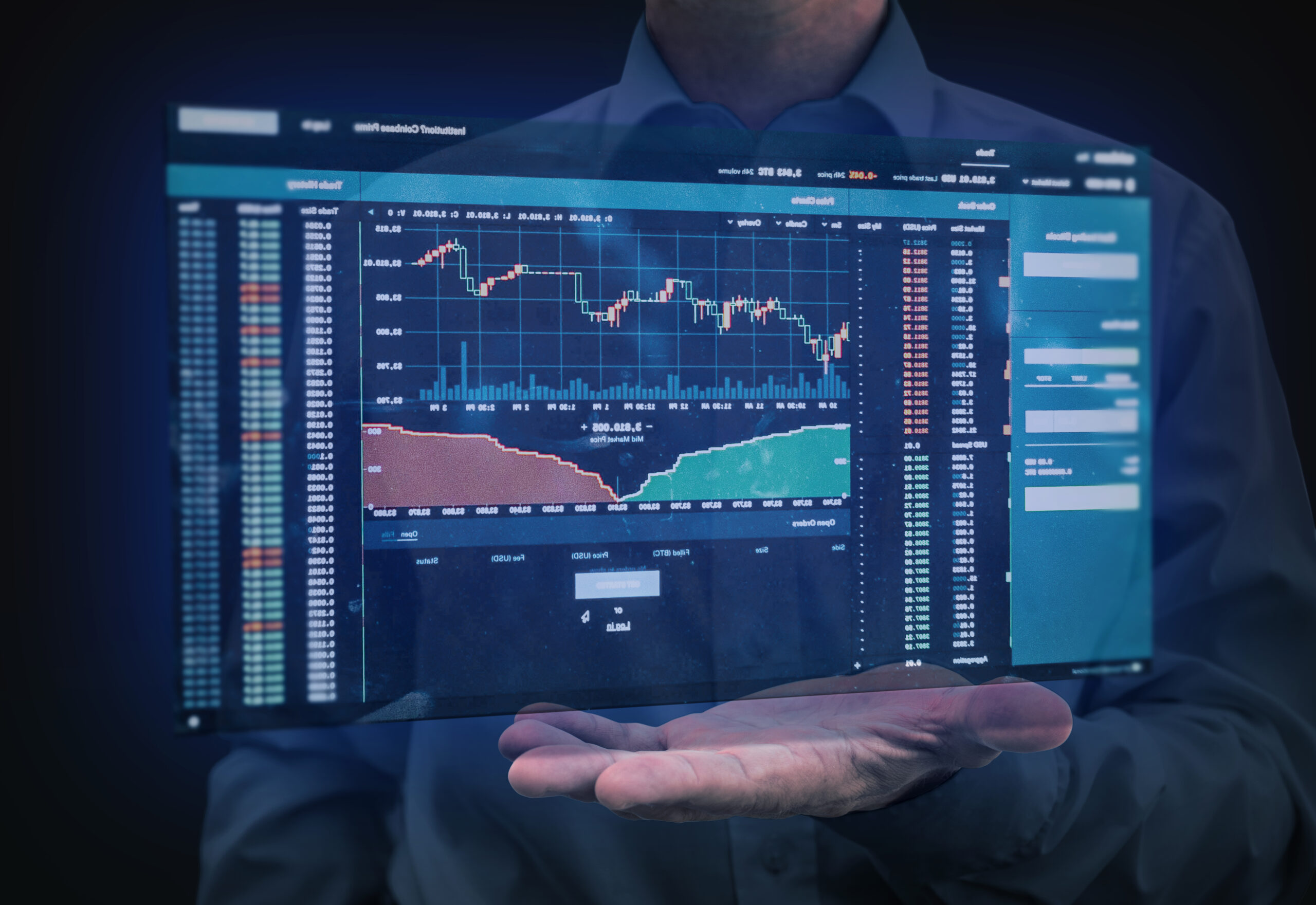  High-speed trading setup with multiple monitors showing CFD and options execution platforms emphasizing latency and order management