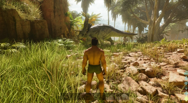 Survivor taming a dinosaur in Ark: Survival Ascended