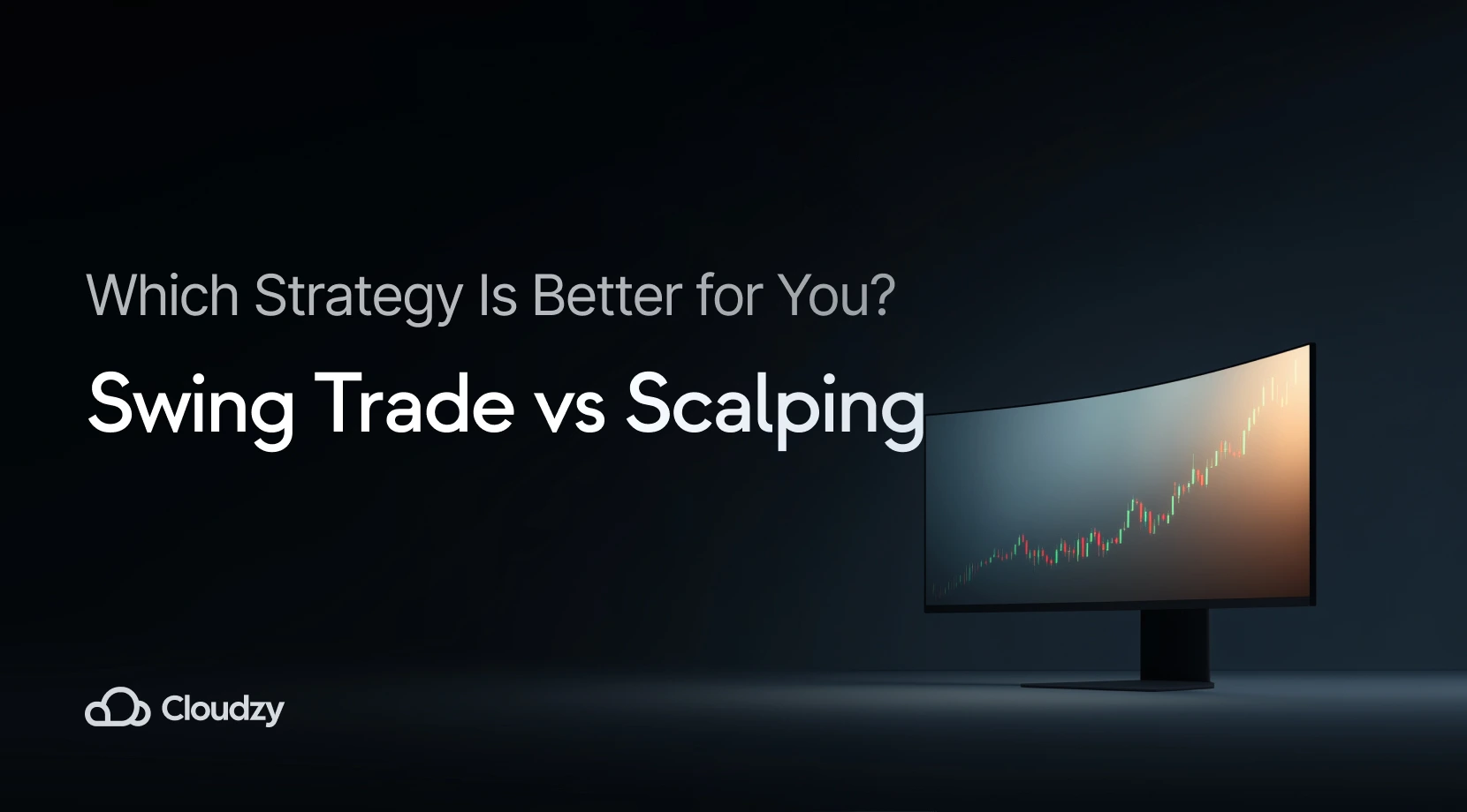 Professional trader comparing swing trading and scalping strategies on multiple monitors displaying forex charts and timeframes