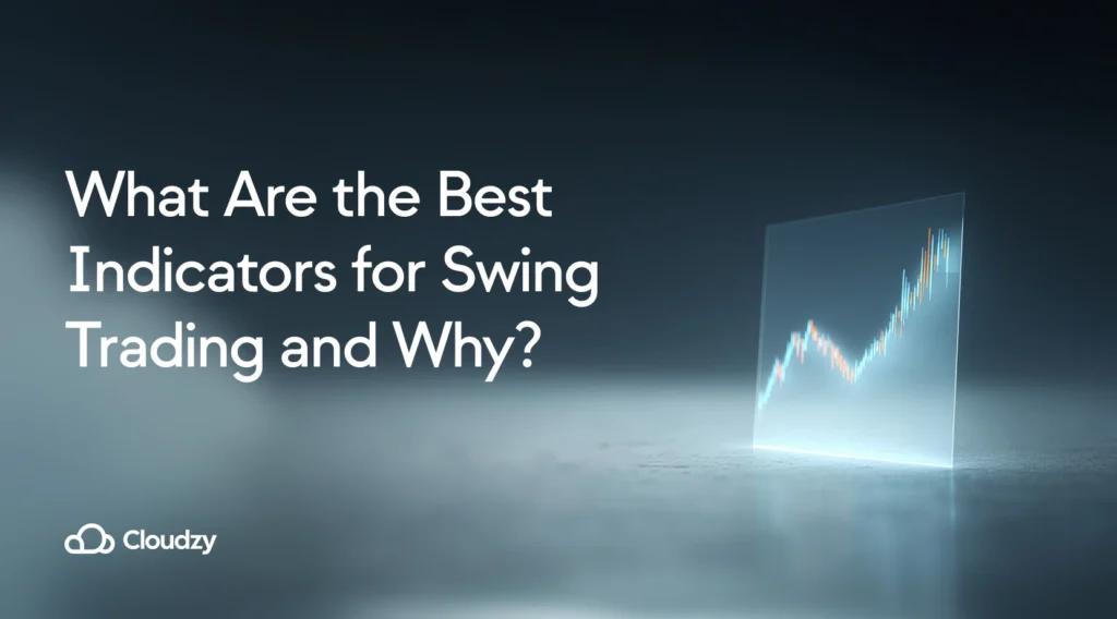 Professional trader analyzing the best indicators for swing trading on multiple computer screens with technical charts displayed