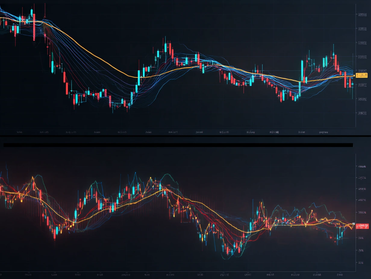 Split-screen comparison showing best indicator for scalping response times between fast EMA and slow moving average signals