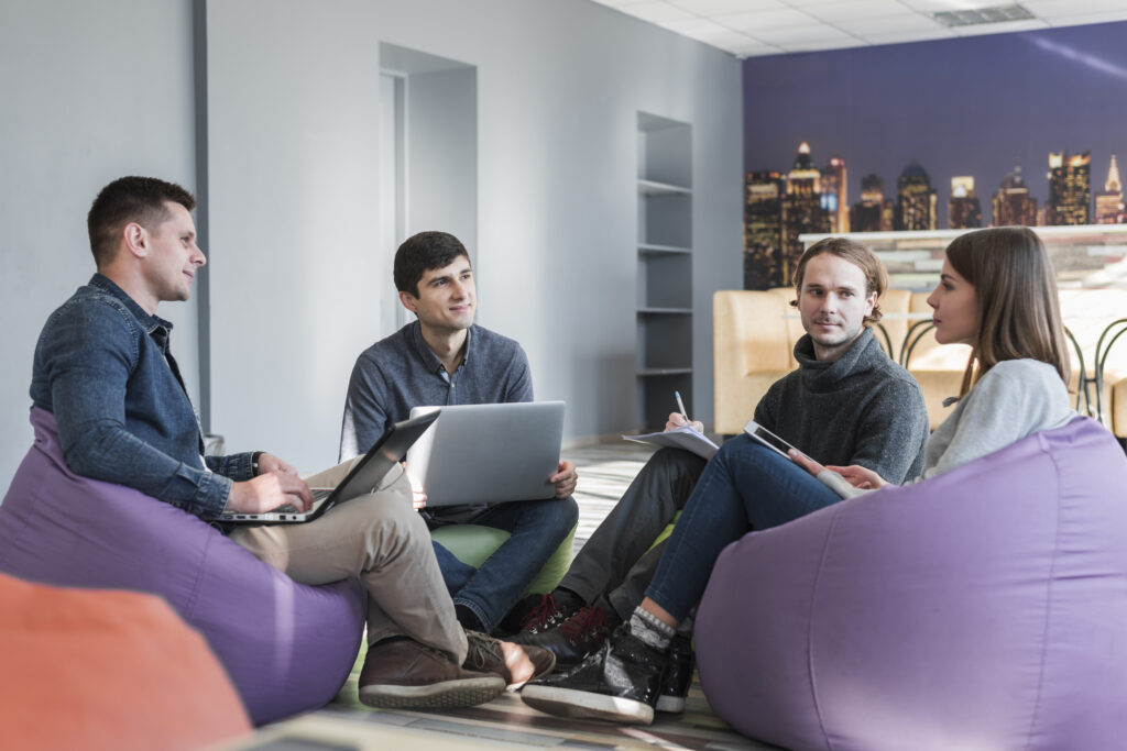 group people with laptops