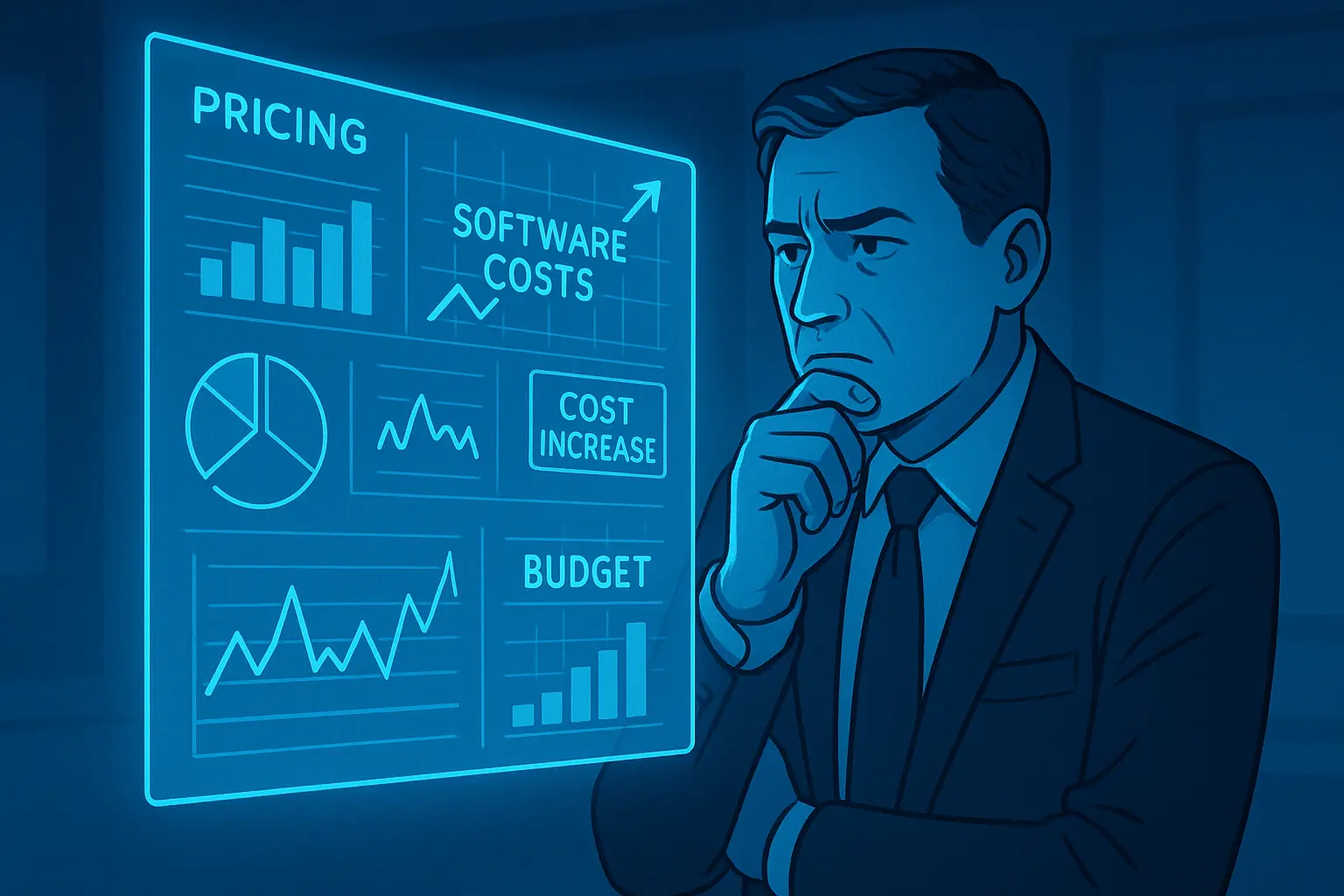 7 Best Citrix Alternatives for 2025: Cost & Feature Comparison Guide 9 Business executive reviewing dashboard displaying rising software costs, licensing fees, and budget constraints for IT infrastructure planning.
