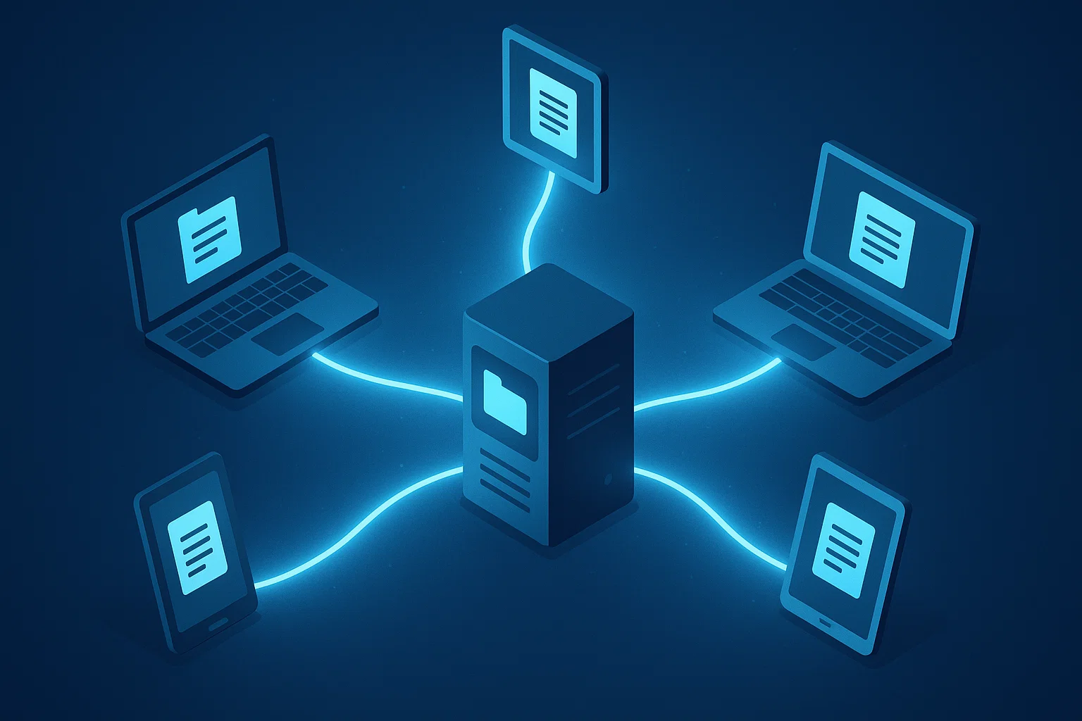 7 Best Citrix Alternatives for 2025: Cost & Feature Comparison Guide 13 The central server connects to multiple devices through bright data streams. Laptops and tablets receive work files easily. Shows simple remote access that works across all screens.