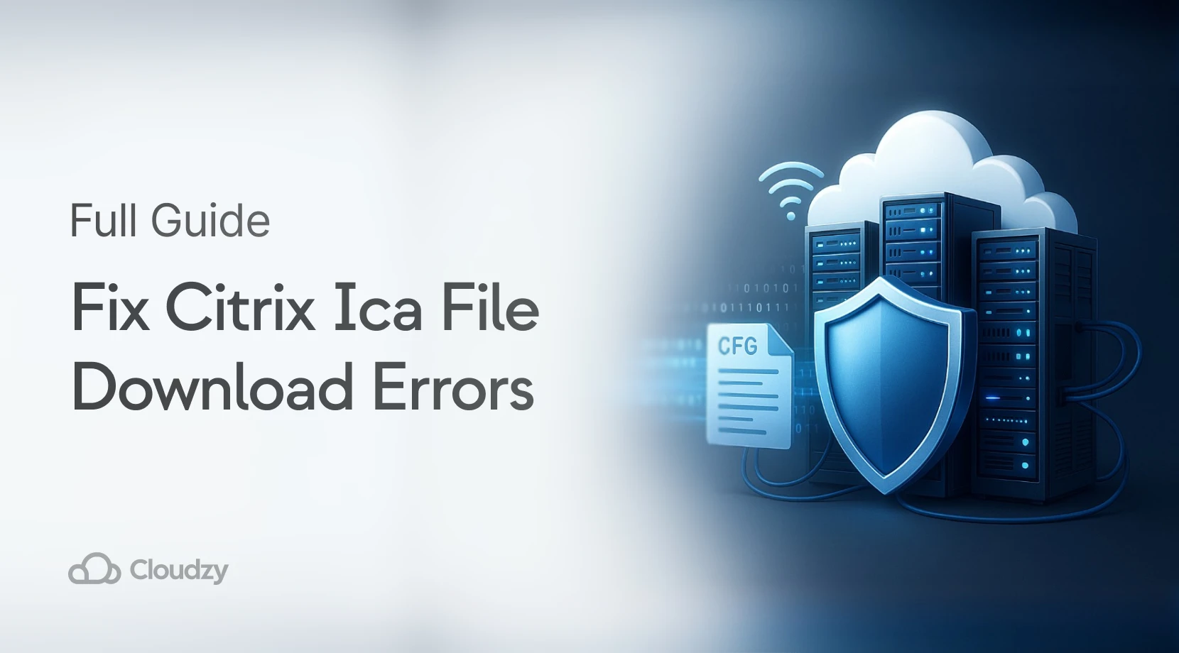Secure server infrastructure showing network connections representing Citrix ICA file remote desktop architecture with encrypted data transfer and cloud connectivity for enterprise remote access solutions.