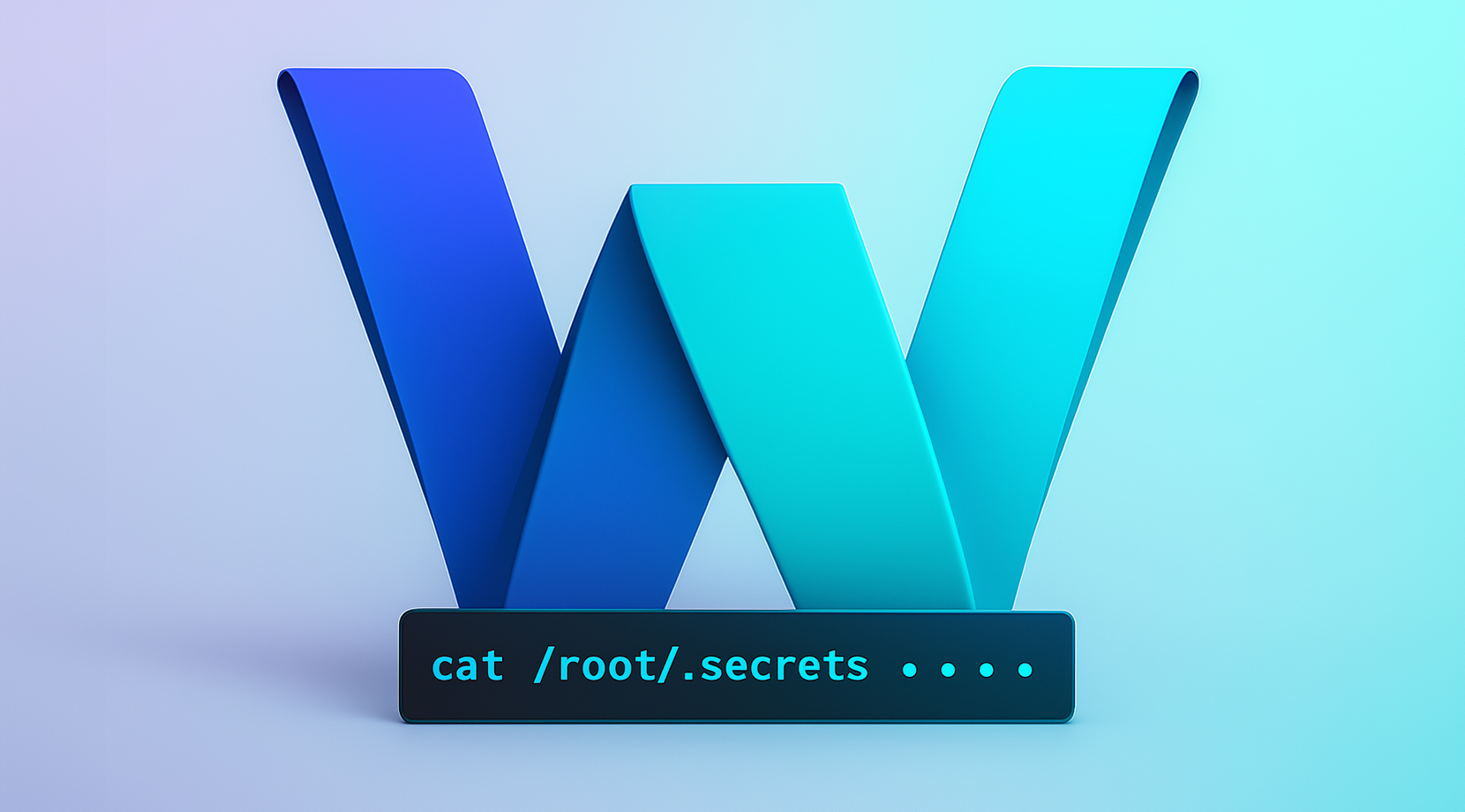 Close-up 3D “W” above a terminal snippet reading cat /root/.secrets, illustrating the first-login step for WarpSpeed VPN VPN on Ubuntu.