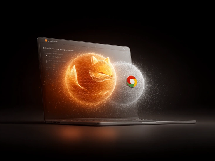 A Laptop Screen Showing Firefox vs. Chrome Logos for a Browser Comparison A Laptop Screen Showing Firefox vs. Chrome Logos for a Browser Comparison