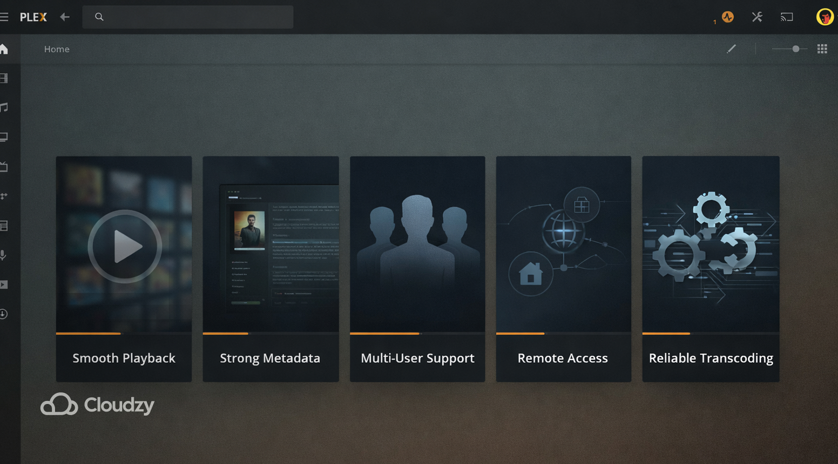 Feature Image 2026 03 26T164637.186 Plex-style feature cards for playback and multi-user support, used to compare an alternative to plex.