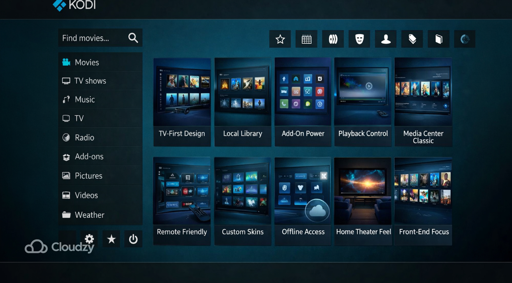 Feature Image 2026 03 28T164916.134 Kodi home screen library view, presented as a free plex alternative for media browsing.